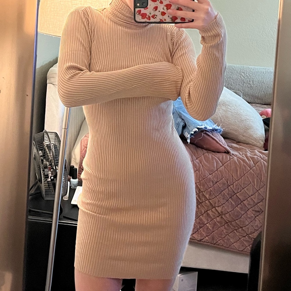 nasty gal oatmeal turtleneck dress